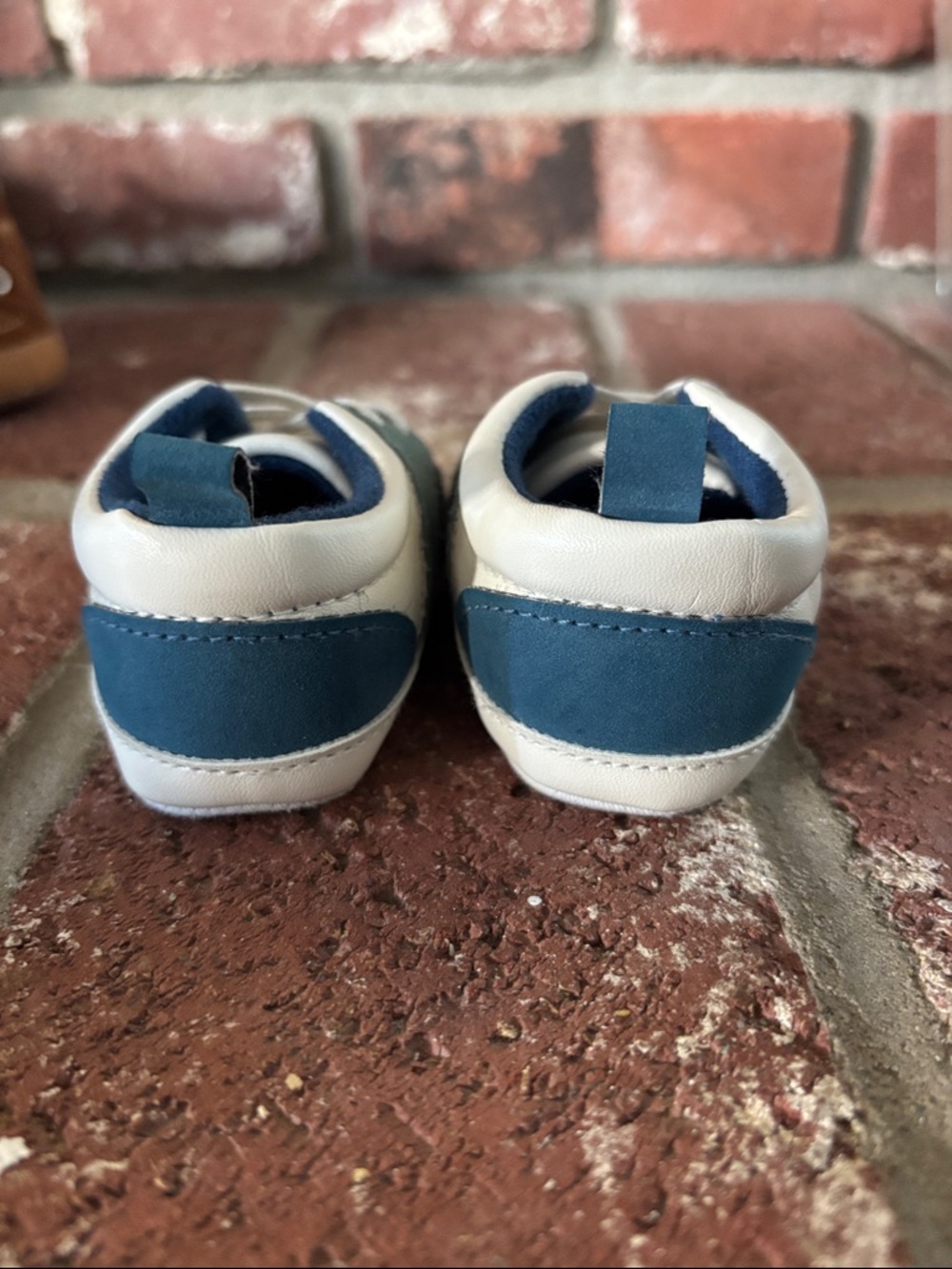 Brown Suede & Blue Accent Shoe Set - Casual Pre-Walker Soft Sole Baby Boy 0-6mo - Picture 8 of 9